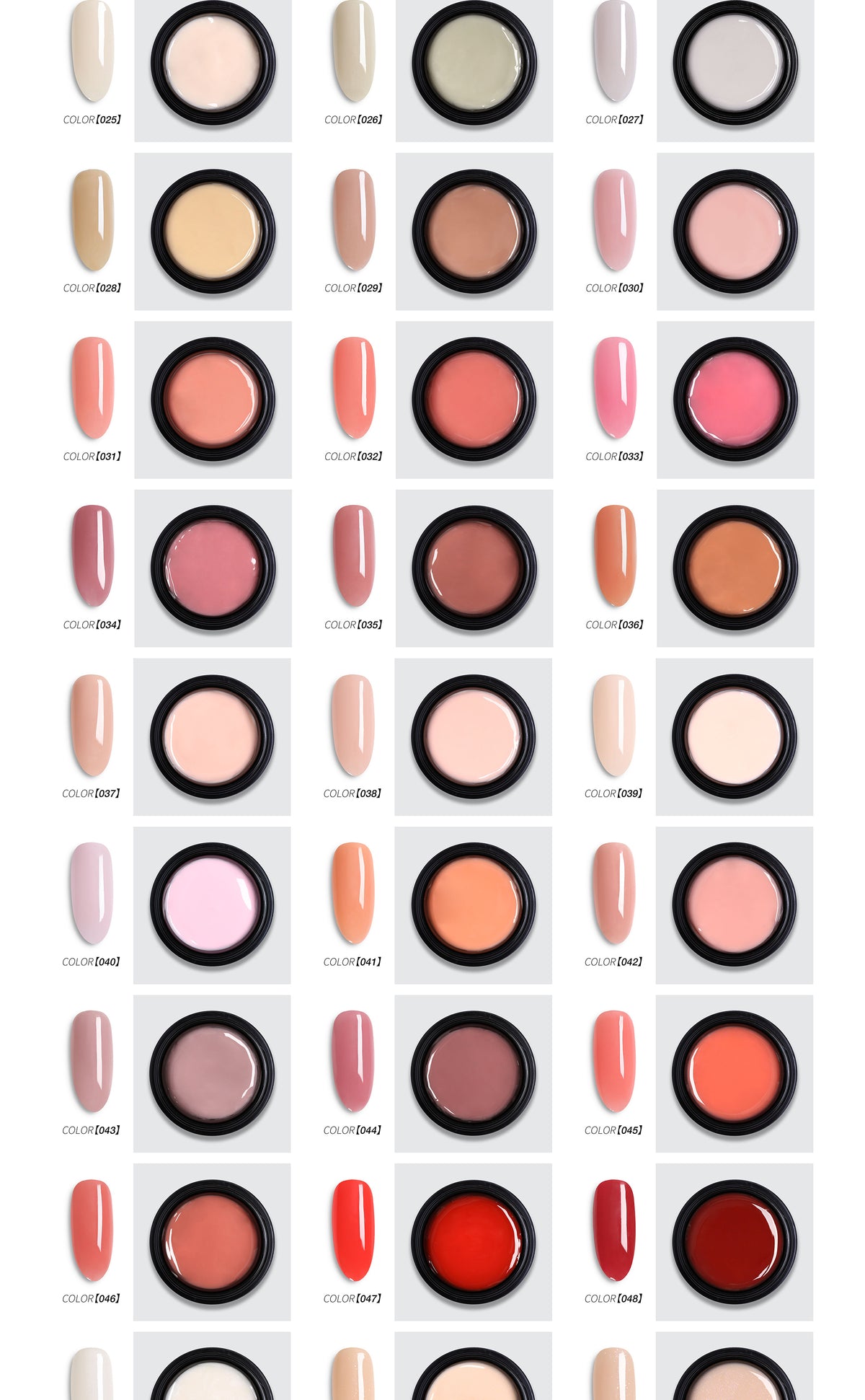 Cream Builder Gel original shade chart section 2 of 4, colors 001 through 099