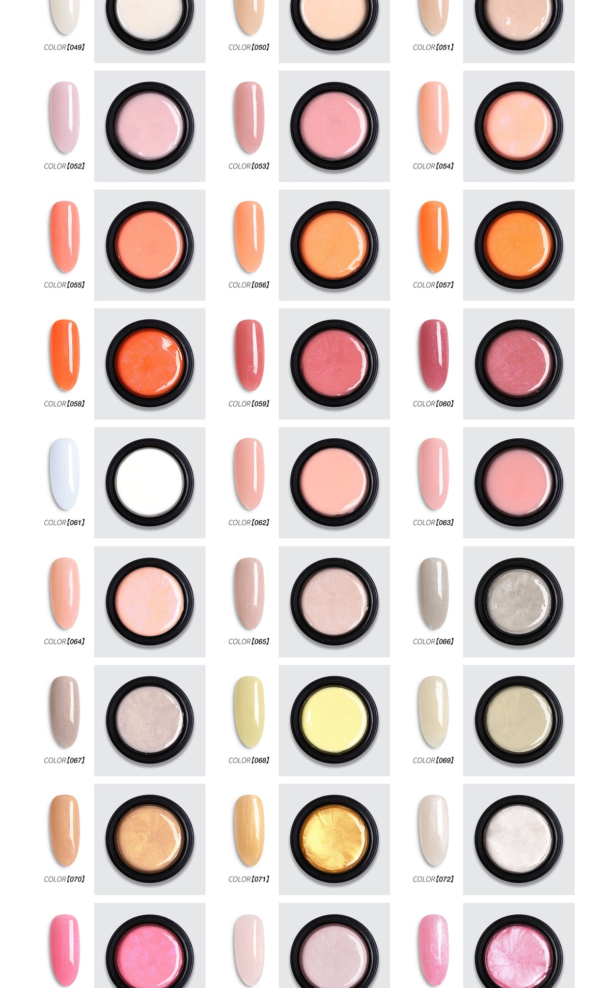 Cream Builder Gel original shade chart section 3 of 4, colors 001 through 099