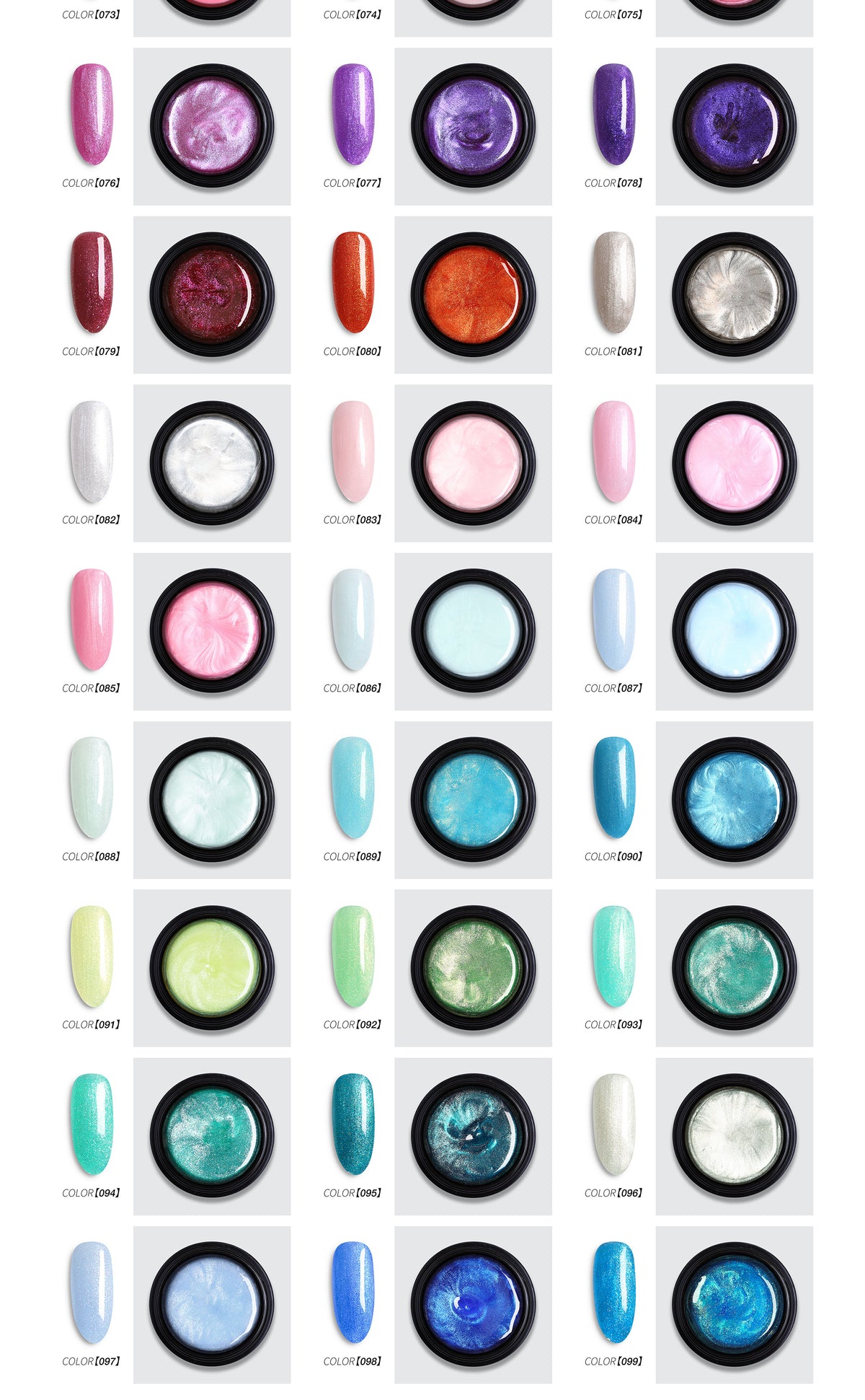 Cream Builder Gel original shade chart section 4 of 4, colors 001 through 099